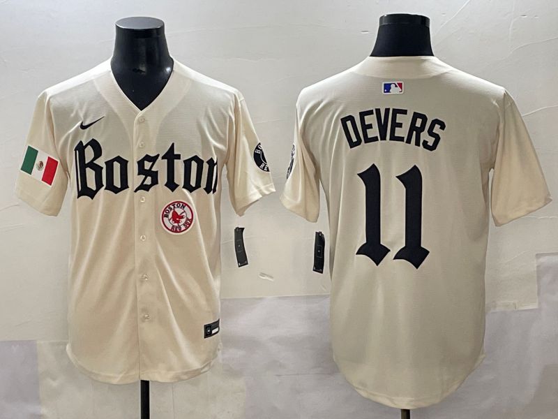 Men 2025 Boston Red Sox #11 Devers Cream Five generations Joint Name Nike MLB Jersey style 16